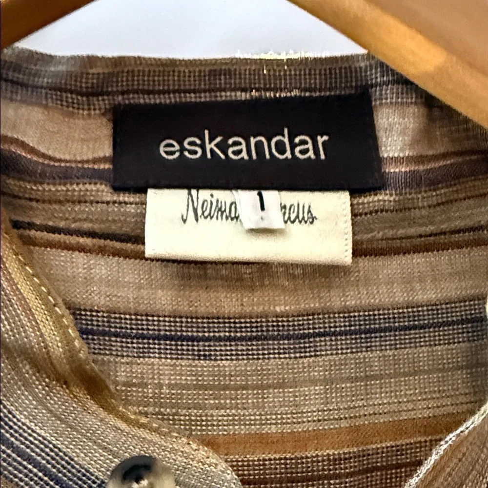 Eskandar Striped Linen Button Down Mandarin Collar Tunic Shirt Size 1 - Picture 2 of 4